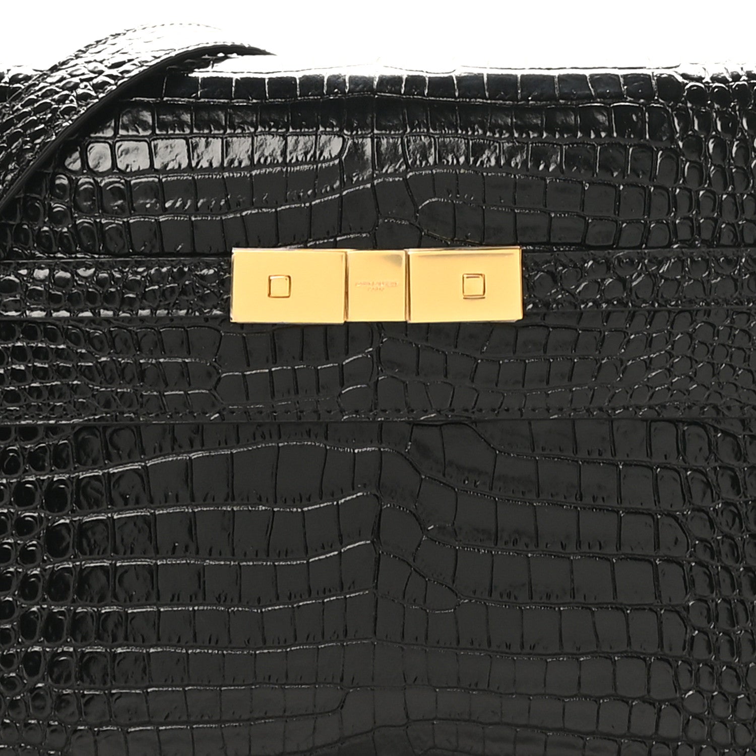 Saint Laurent Shiny Calfskin Crocodile Embossed Manhattan Baguette Black 8 of 10