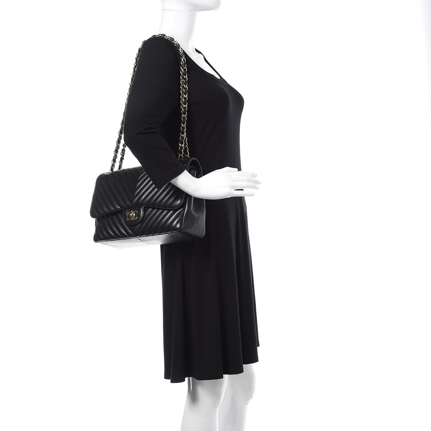 Chanel Lambskin Chevron Quilted Jumbo Double Flap Black 2 of 16