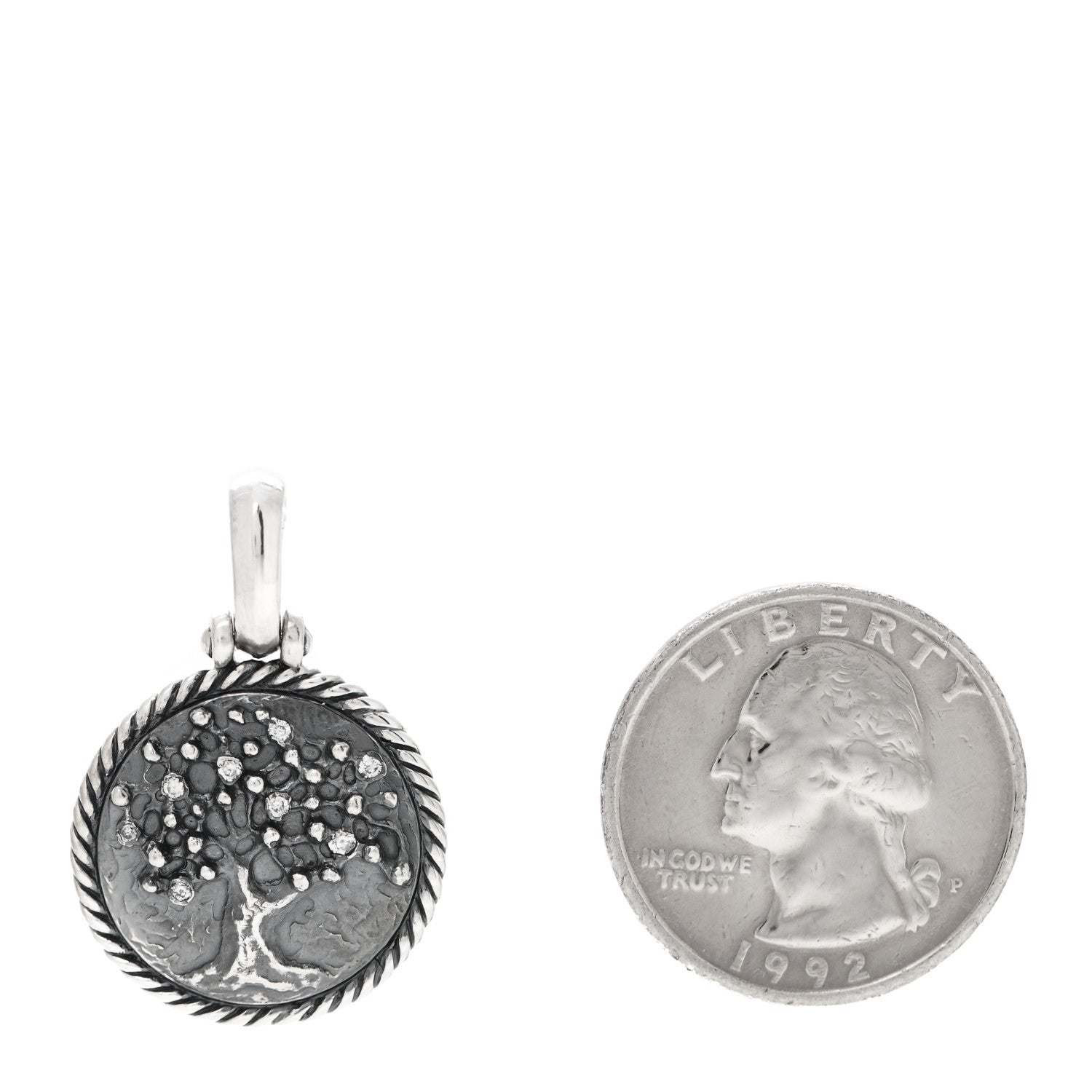 David Yurman Sterling Silver Diamond Cable Collectibles Tree of Life Amulet Pendant 2 of 3