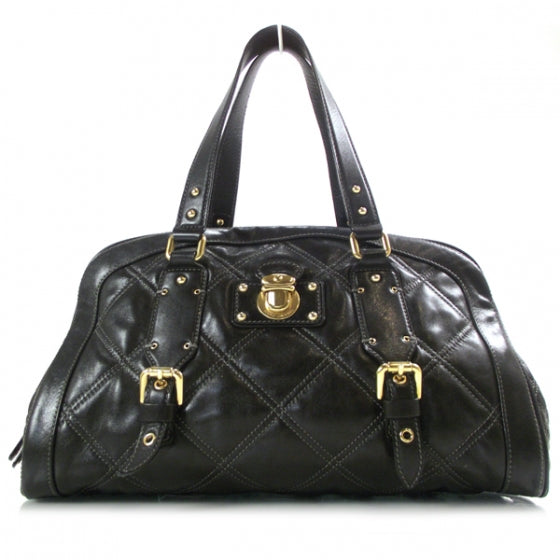 Leather Quilted Emily Bowler Black