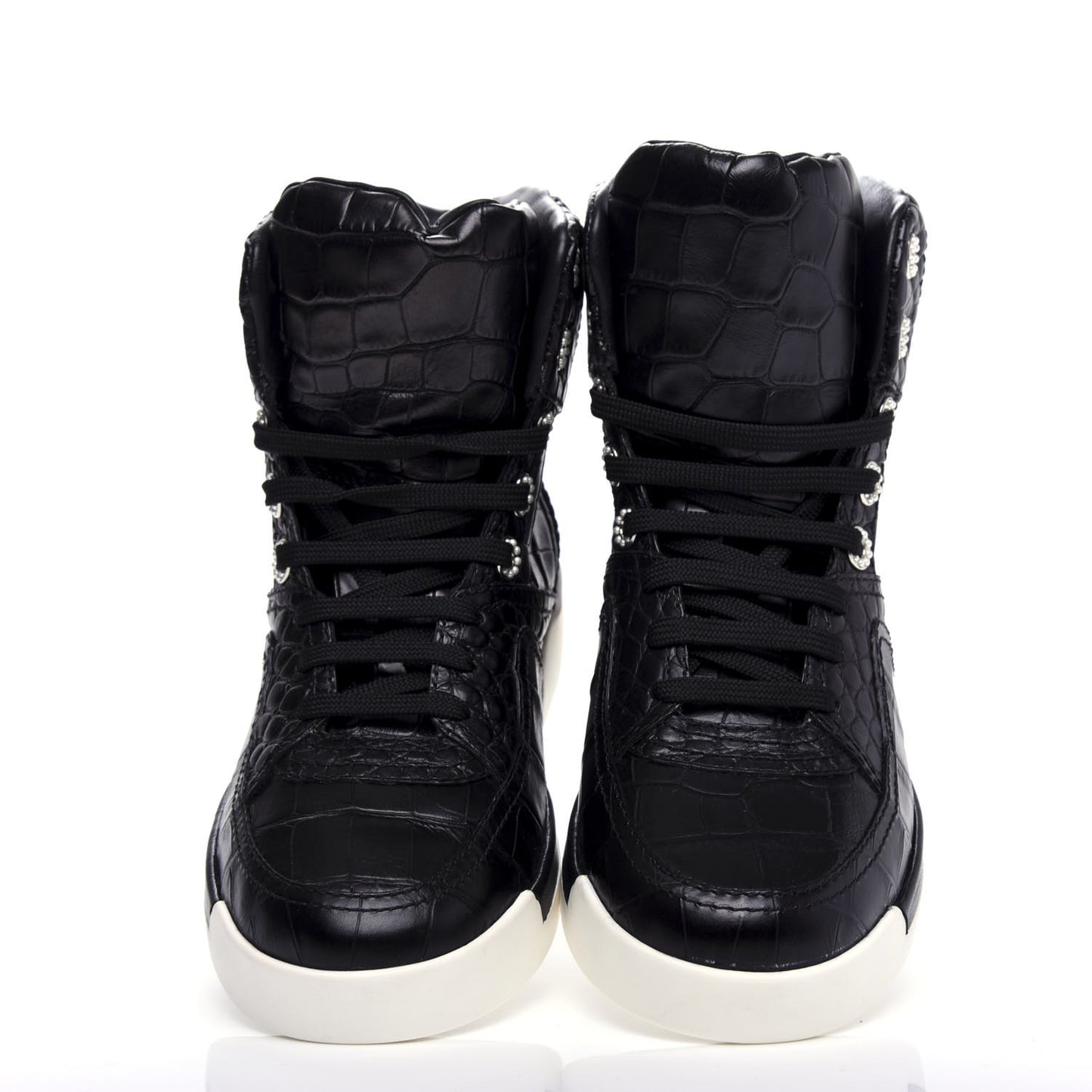 Calfskin Crocodile Embossed Cocodile High Top Sneakers 38 Black