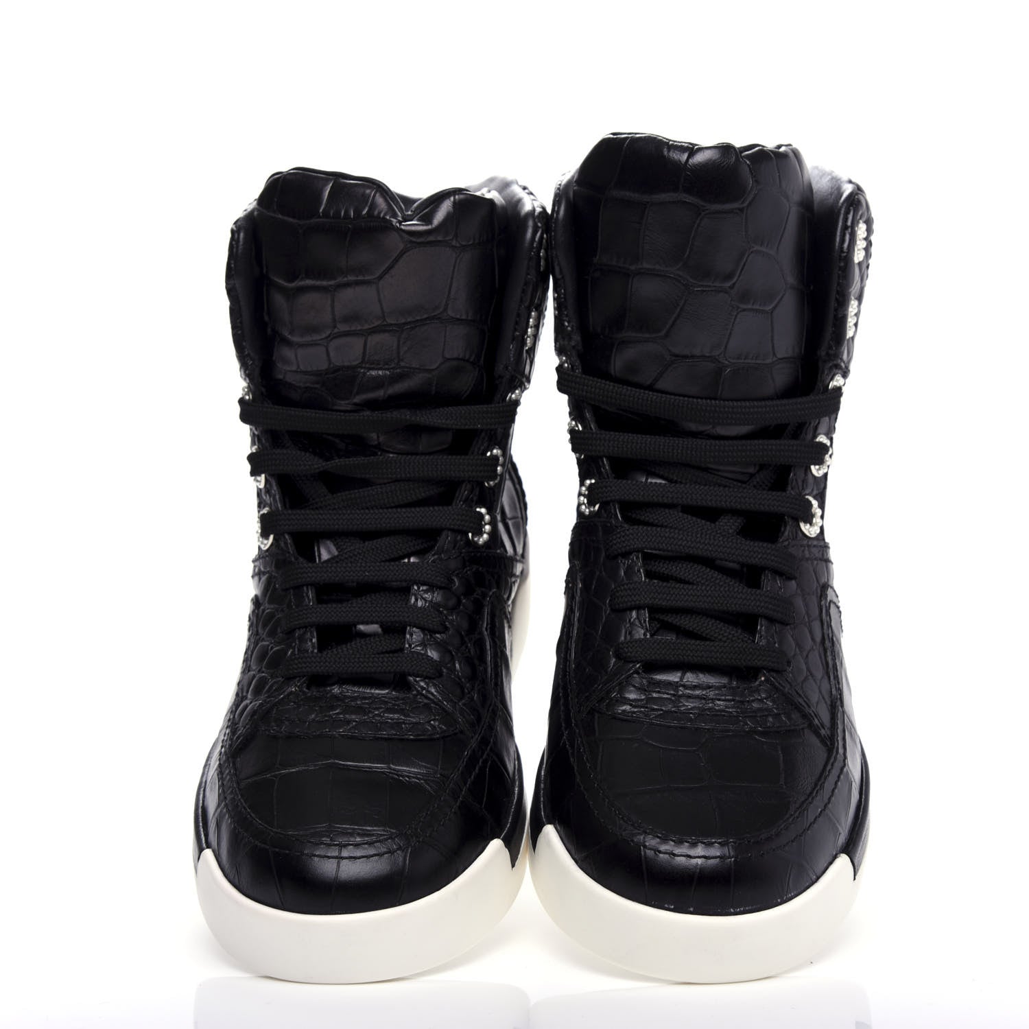 Chanel Calfskin Crocodile Embossed Cocodile High Top Sneakers 38 Black 5 of 10