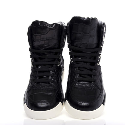 Chanel Calfskin Crocodile Embossed Cocodile High Top Sneakers 38 Black 5 of 10