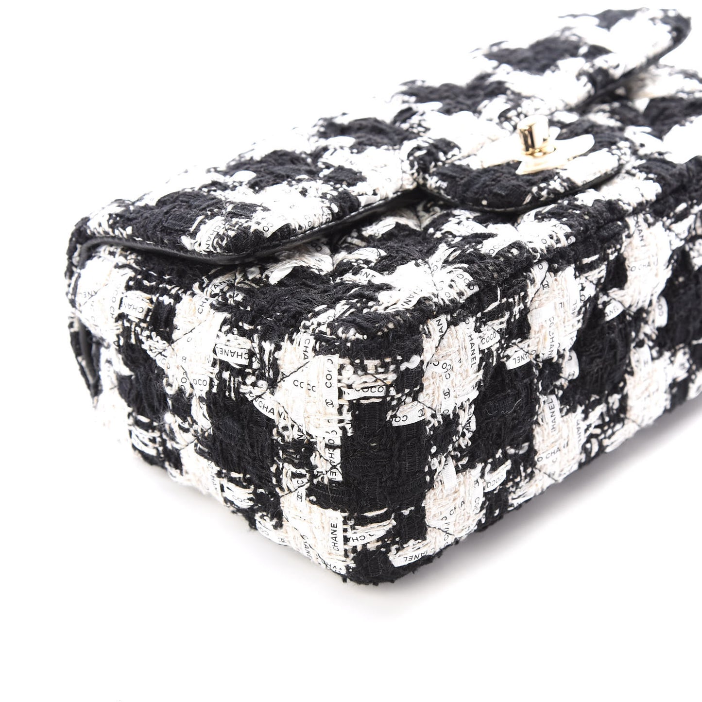Tweed Quilted Mini Rectangular Flap Black Ecru White