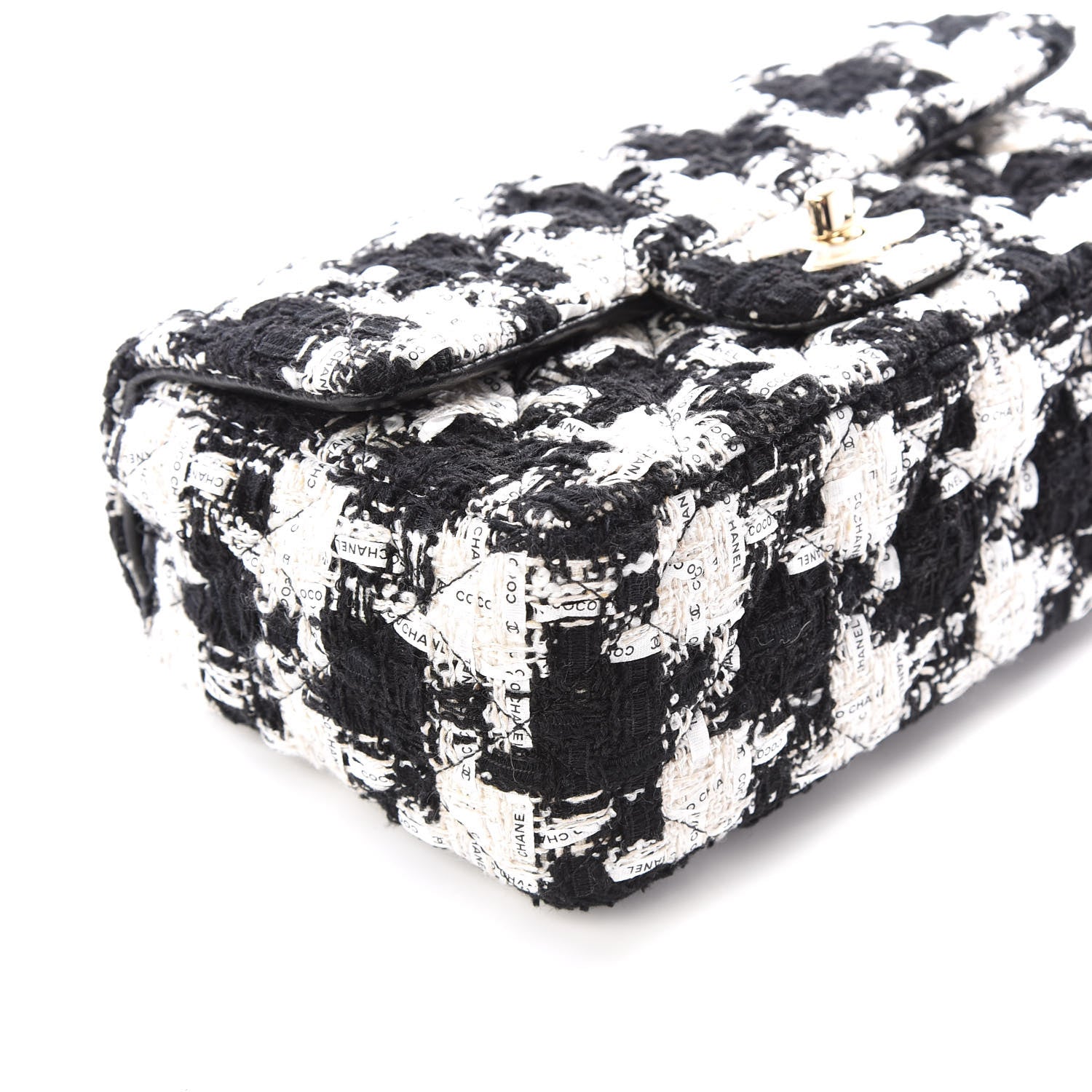 Chanel Tweed Quilted Mini Rectangular Flap Black Ecru White 5 of 12