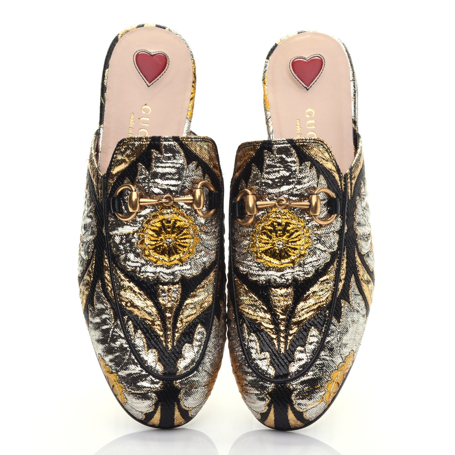 Gucci Jacquard Floral Womens Princetown Slippers 35 Oro Black 5 of 8
