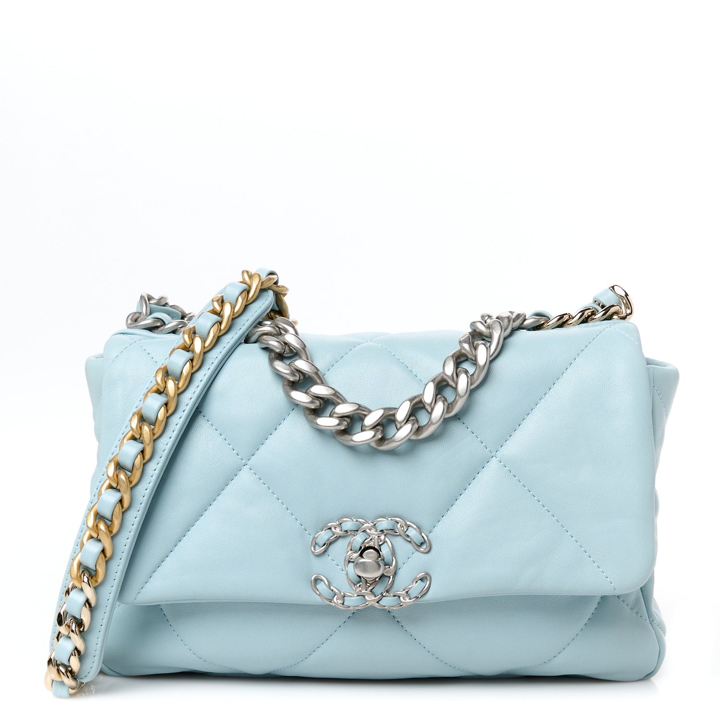 Lambskin Quilted Medium Chanel 19 Flap Light Blue
