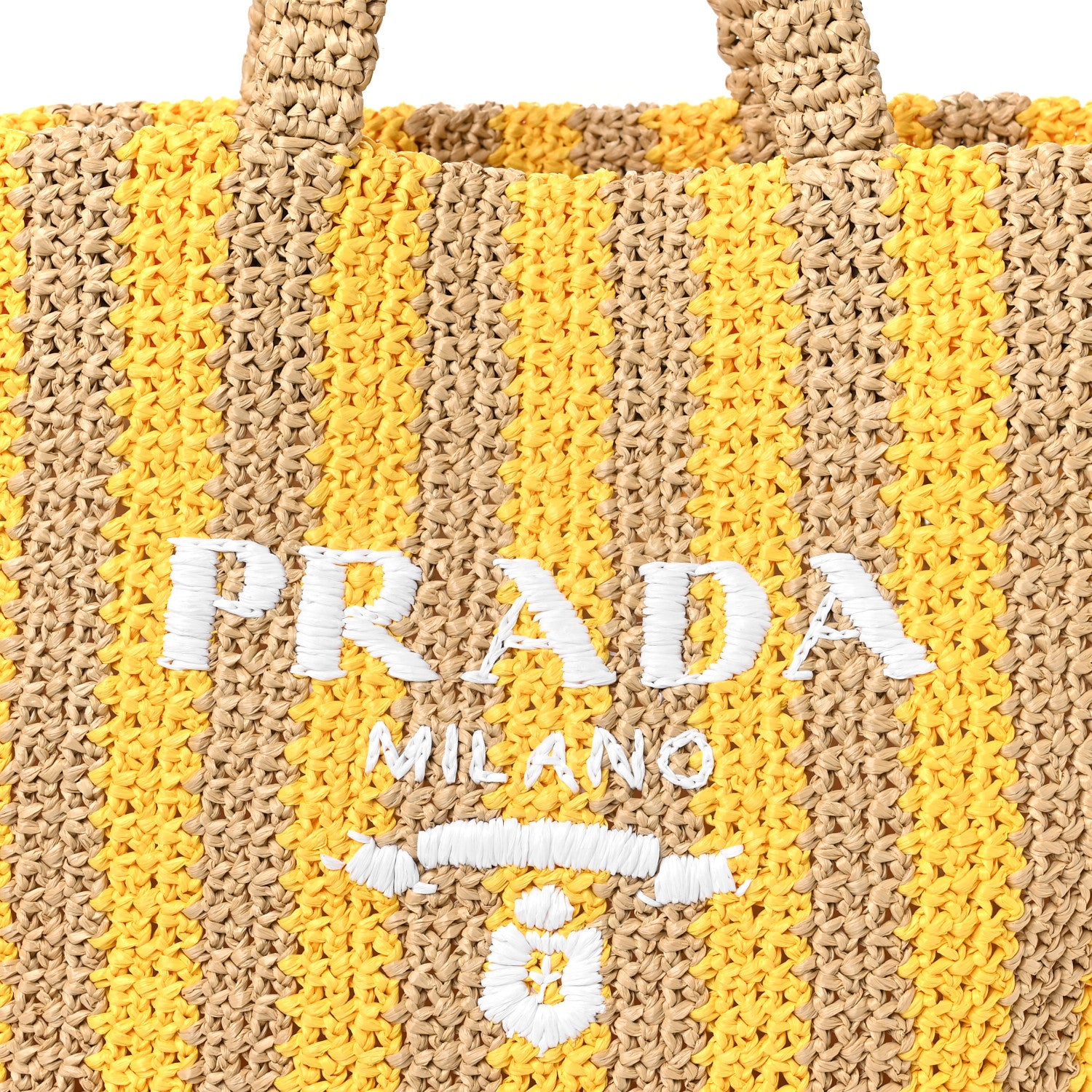 Prada Yarn Raffia Effect Crochet Striped Large Logo Tote Naturale Giallo 7 of 9
