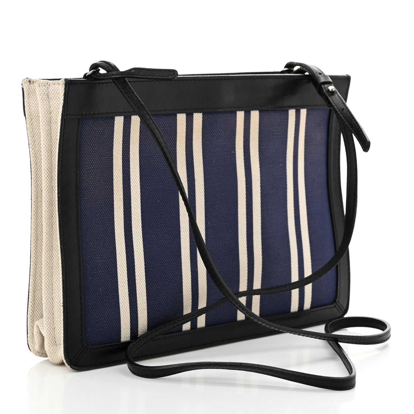 Cotton Canvas Striped Pochette Crossbody Bag Navy