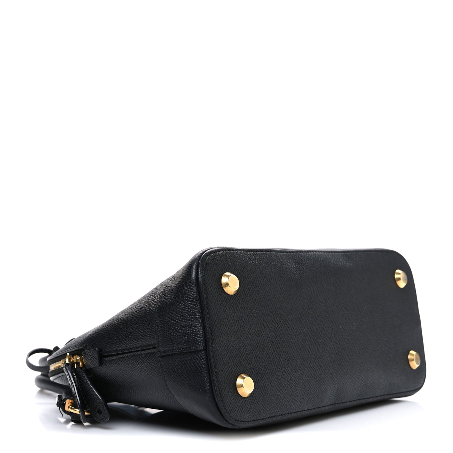 Signature Grained Calfskin Logo S Ville Top Handle Bag Black