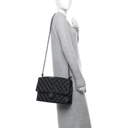 Chanel Aged Calfskin Chevron Stitched Quilted Flap Black 2 of 11