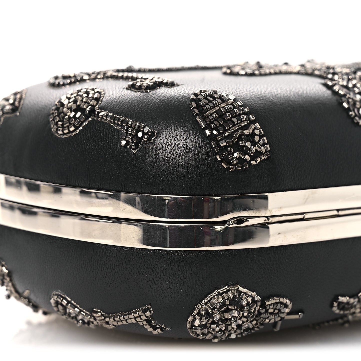 Nappa Crystal Embroidered Mushroom Box Clutch Black