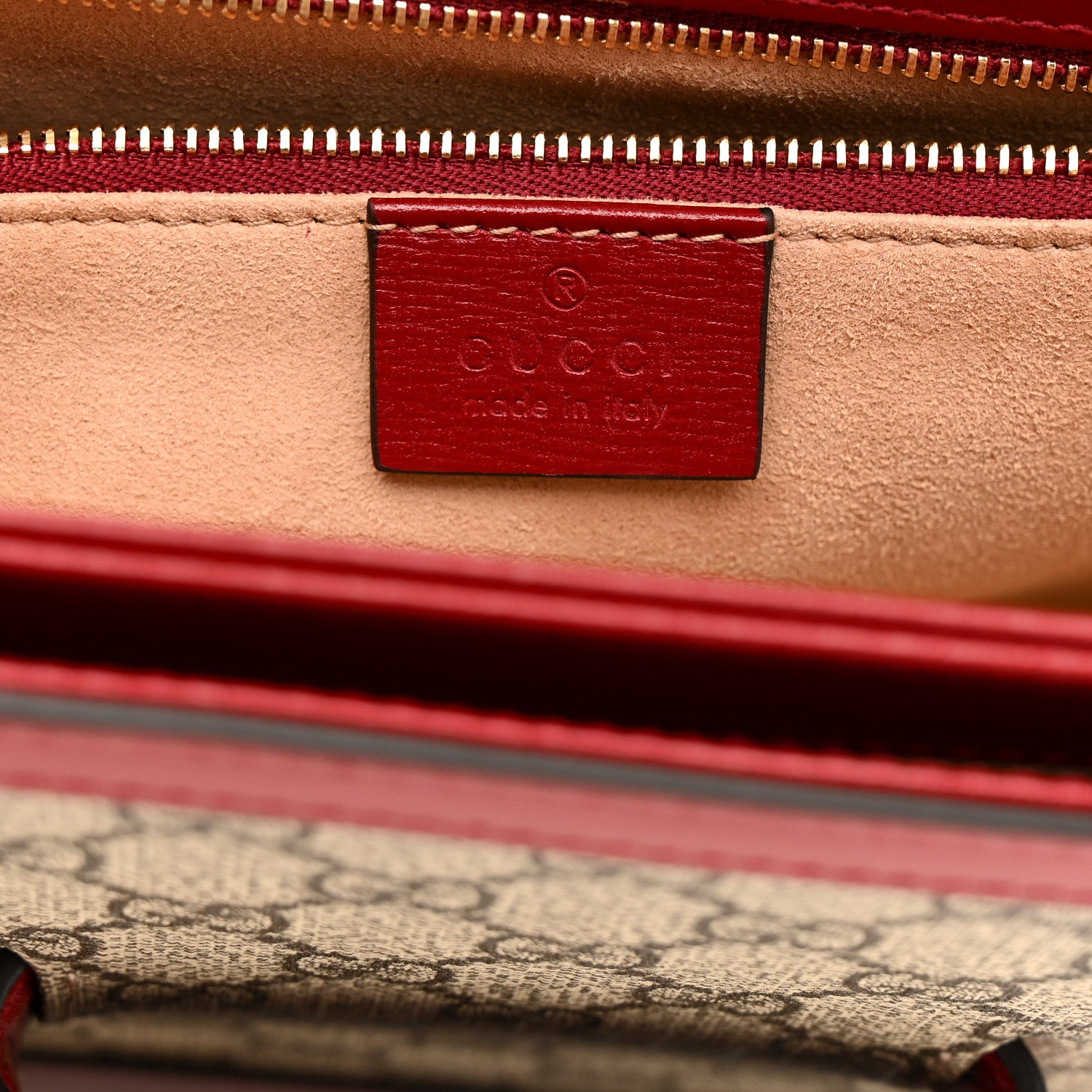 Gucci GG Supreme Monogram Azalea Calfskin Horsebit 1955 Shoulder Bag Beige Ebony New Cherry Red 6 of 12
