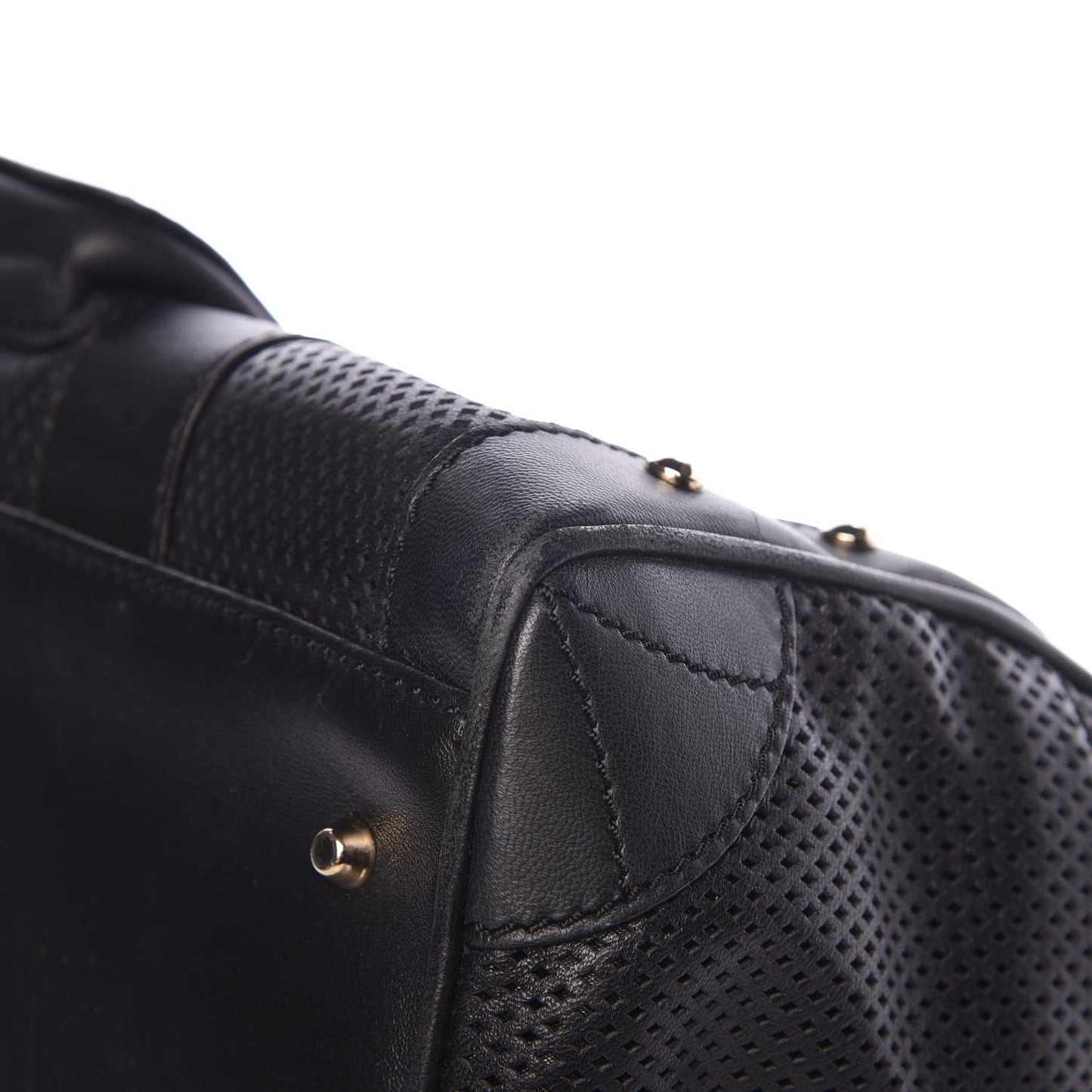 Perforated Calfskin Madonna Satchel Black