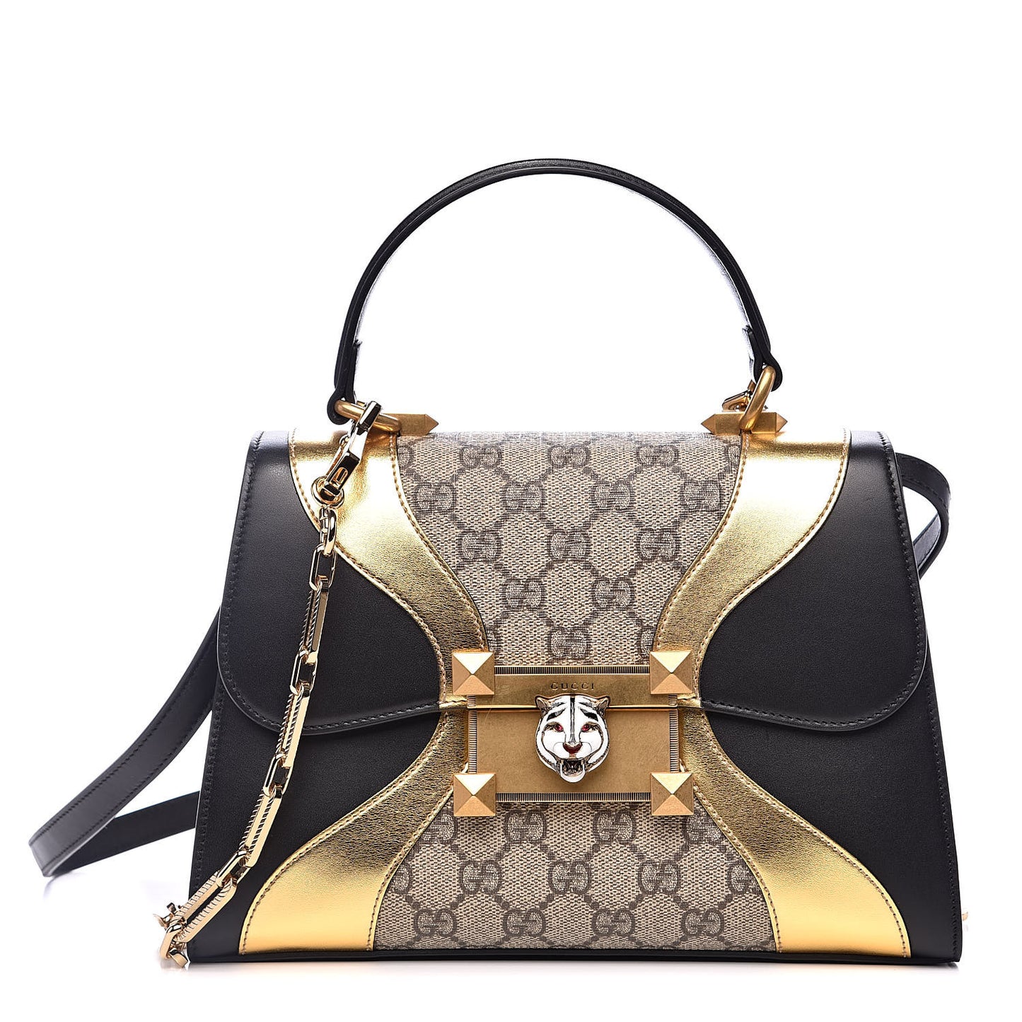 GG Supreme Monogram Small Osiride Top Handle Bag Black Gold