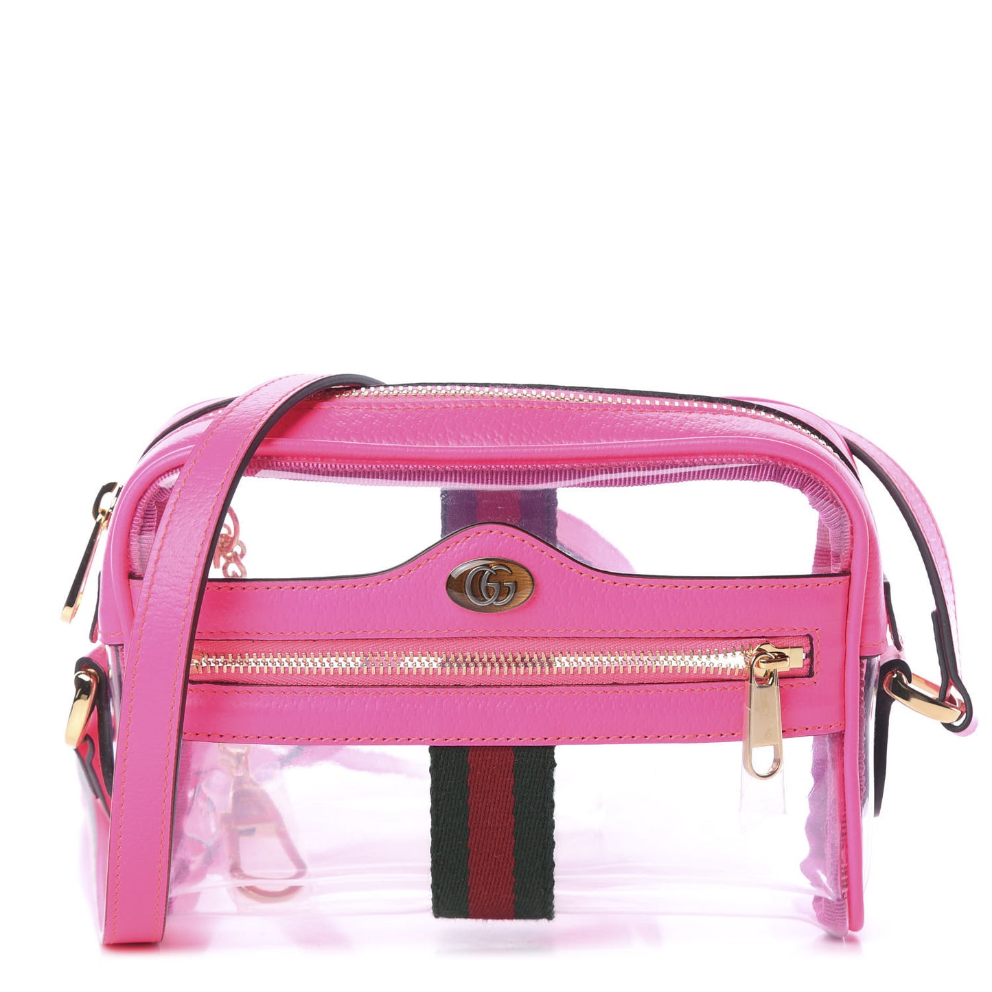 Vinyl Web Mini Ophidia Transparent Shoulder Bag Fluorescent Fuchsia