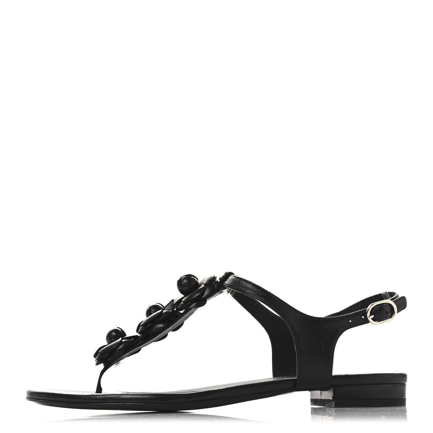 Chanel Calfskin Camellia Thong Sandals 39.5 Black 1 of 9