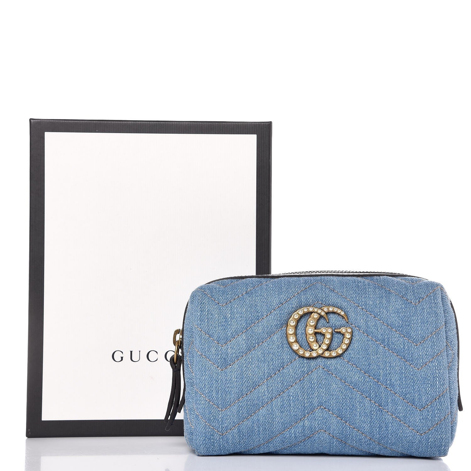 Gucci Denim Matelasse Pearly GG Marmont Cosmetic Case Blue 8 of 8