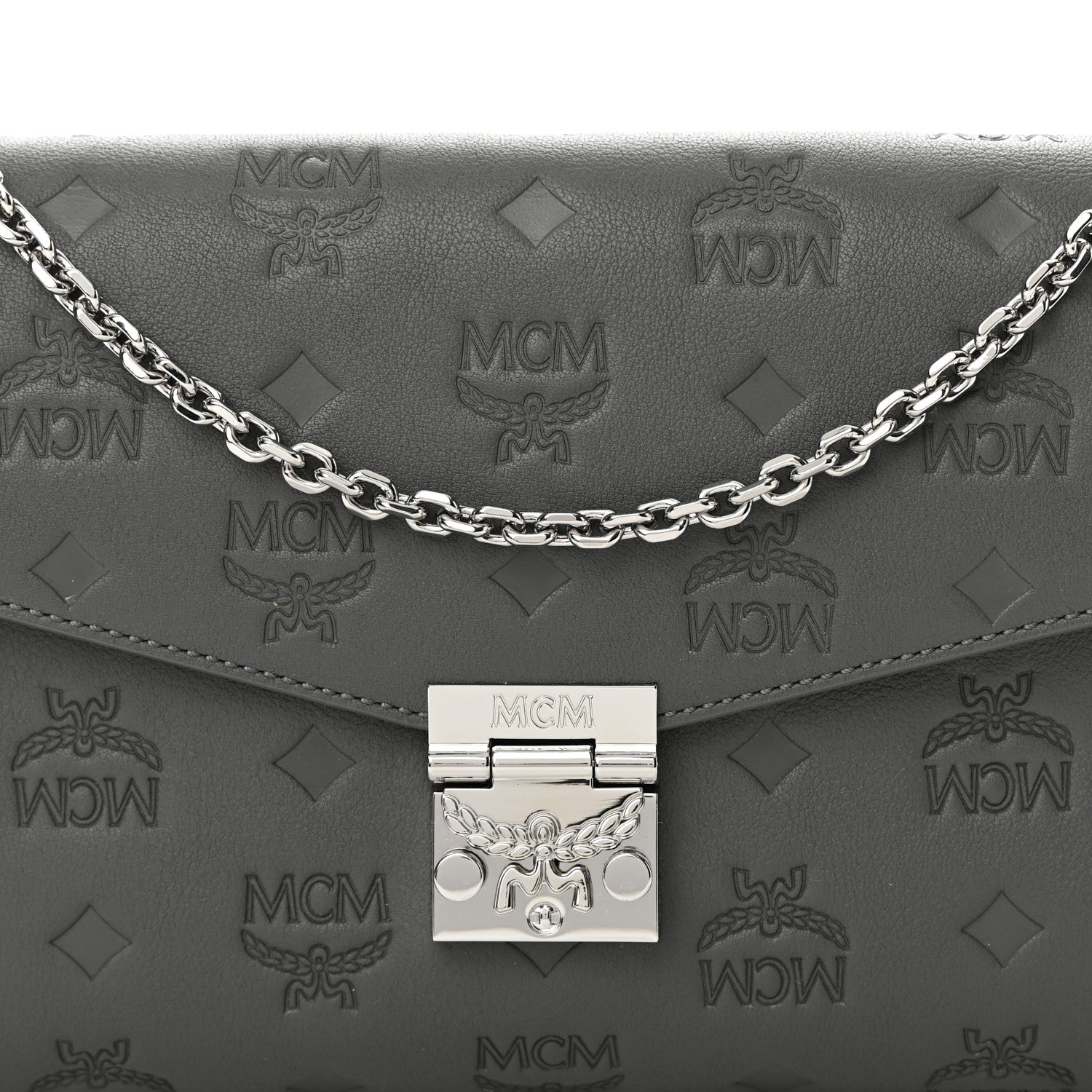 MCM Calfskin Ottomar Monogram Medium Millie Crossbody Bag Charcoal 9 of 12