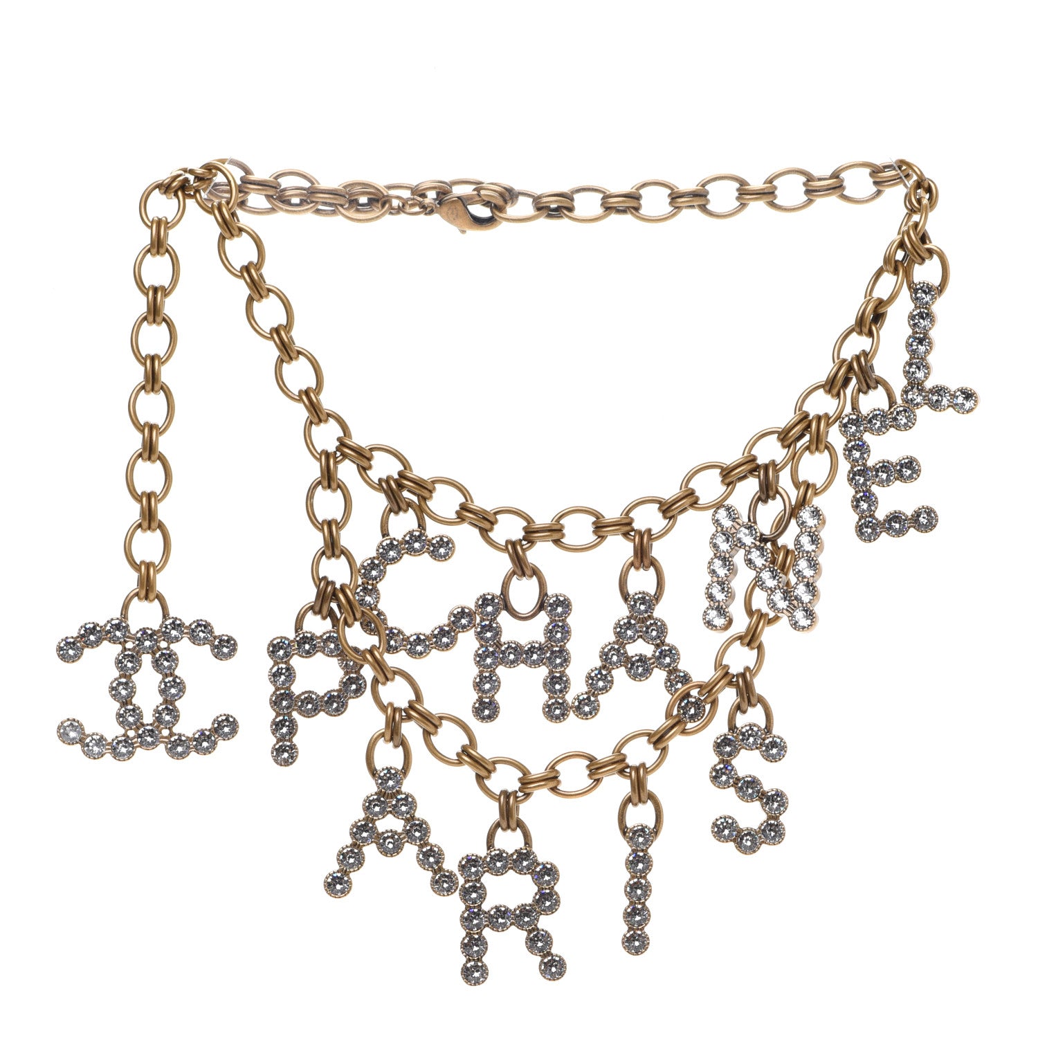 Chanel Crystal City of Lights Letter Chain Necklace Gold 1 of 5