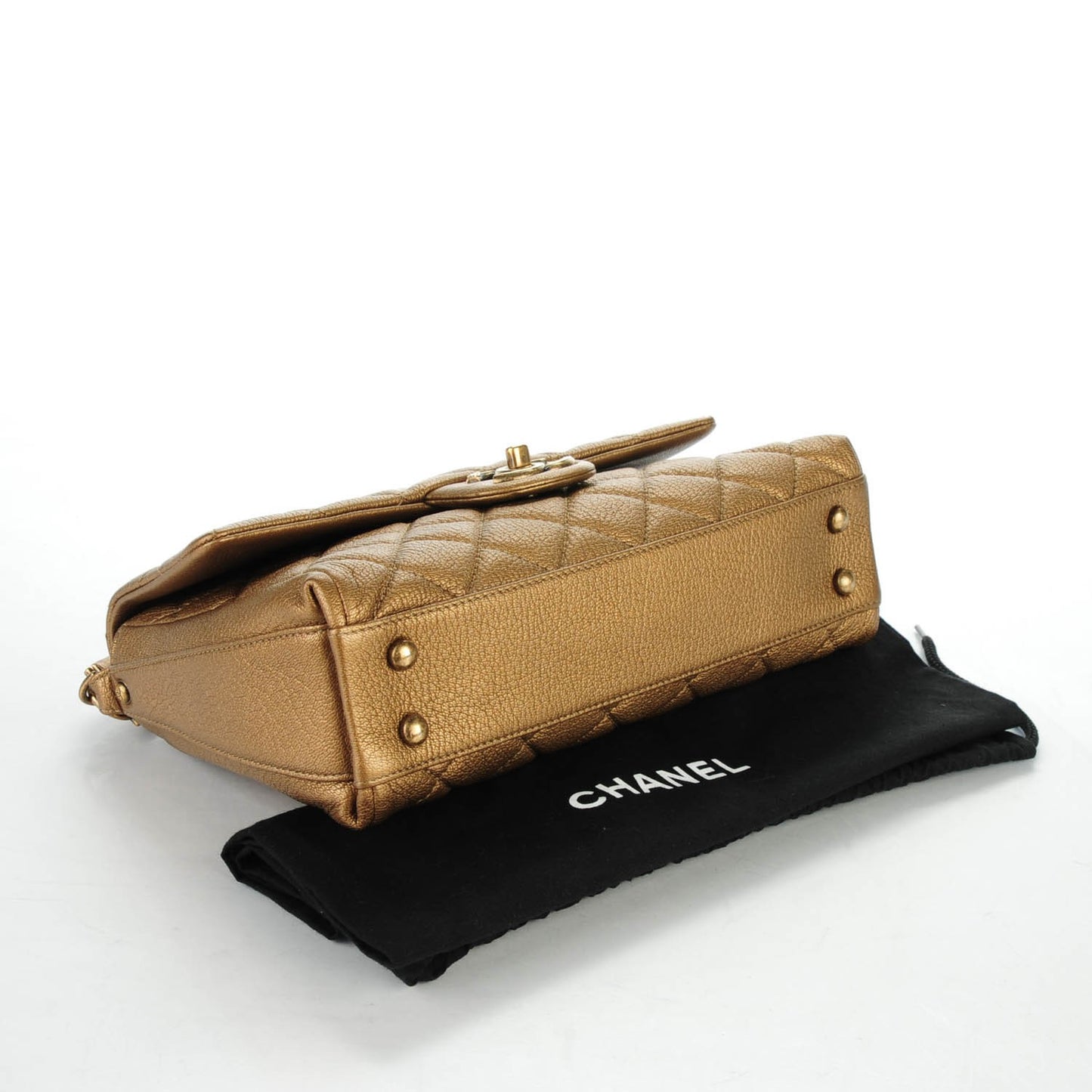 Metallic Goatskin Quilted Chain Handle Flap Dark Gold