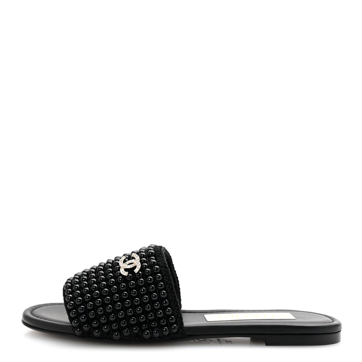 Chanel Pearl Crystal CC Mules Sandals 36 Black 1 of 10