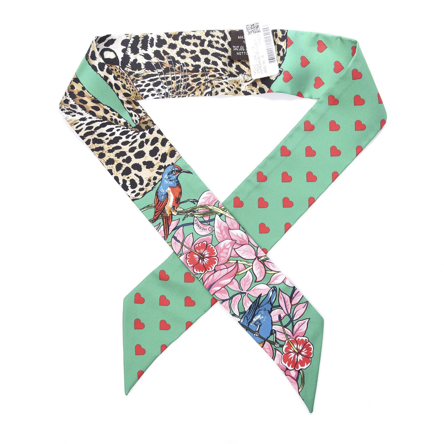 Hermes Silk Jungle Love Love Twilly Emeraude Rose Brun 1 of 4