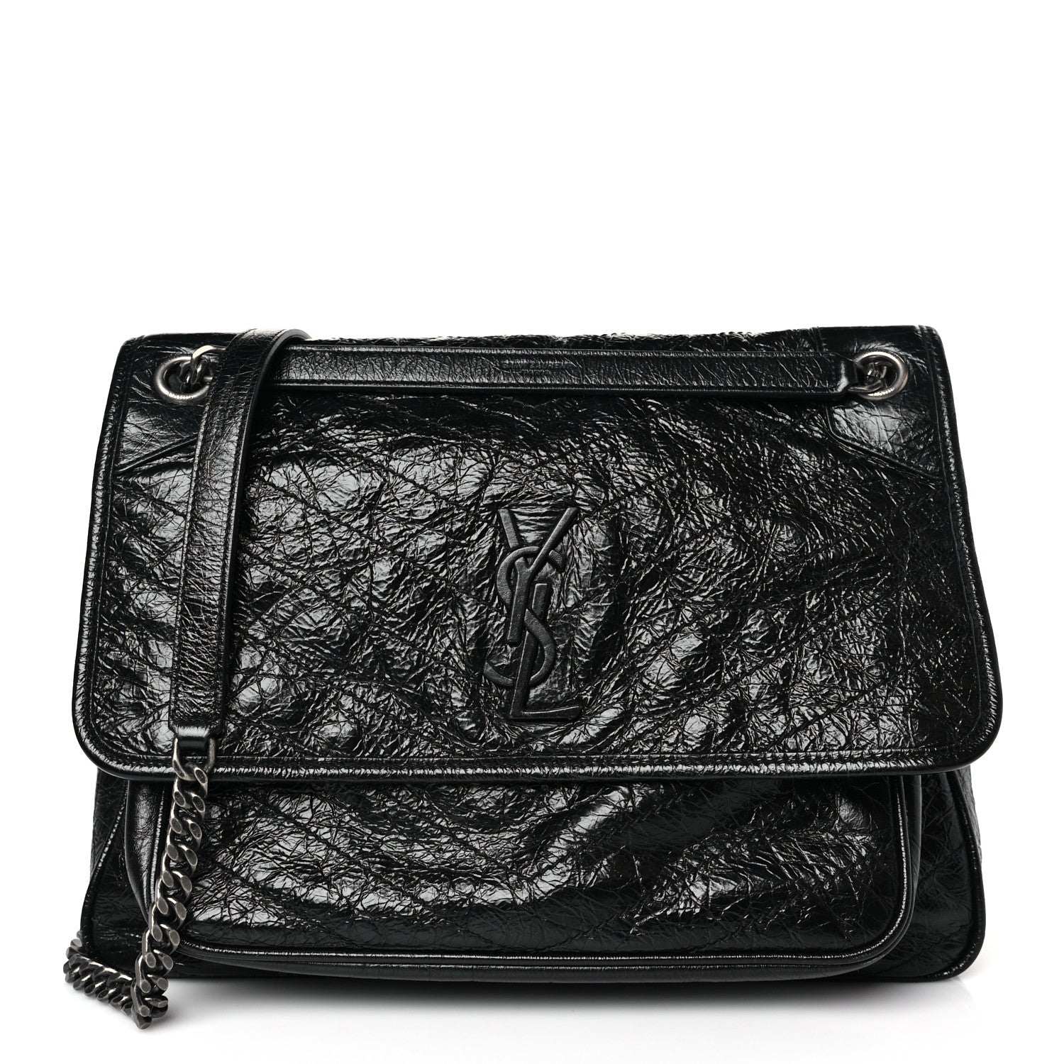 Saint Laurent Crinkled Calfskin Matelasse Monogram Large Niki Chain Satchel Black 1 of 9