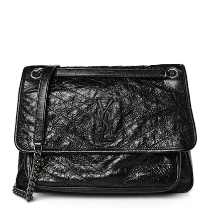 Saint Laurent Crinkled Calfskin Matelasse Monogram Large Niki Chain Satchel Black 1 of 9
