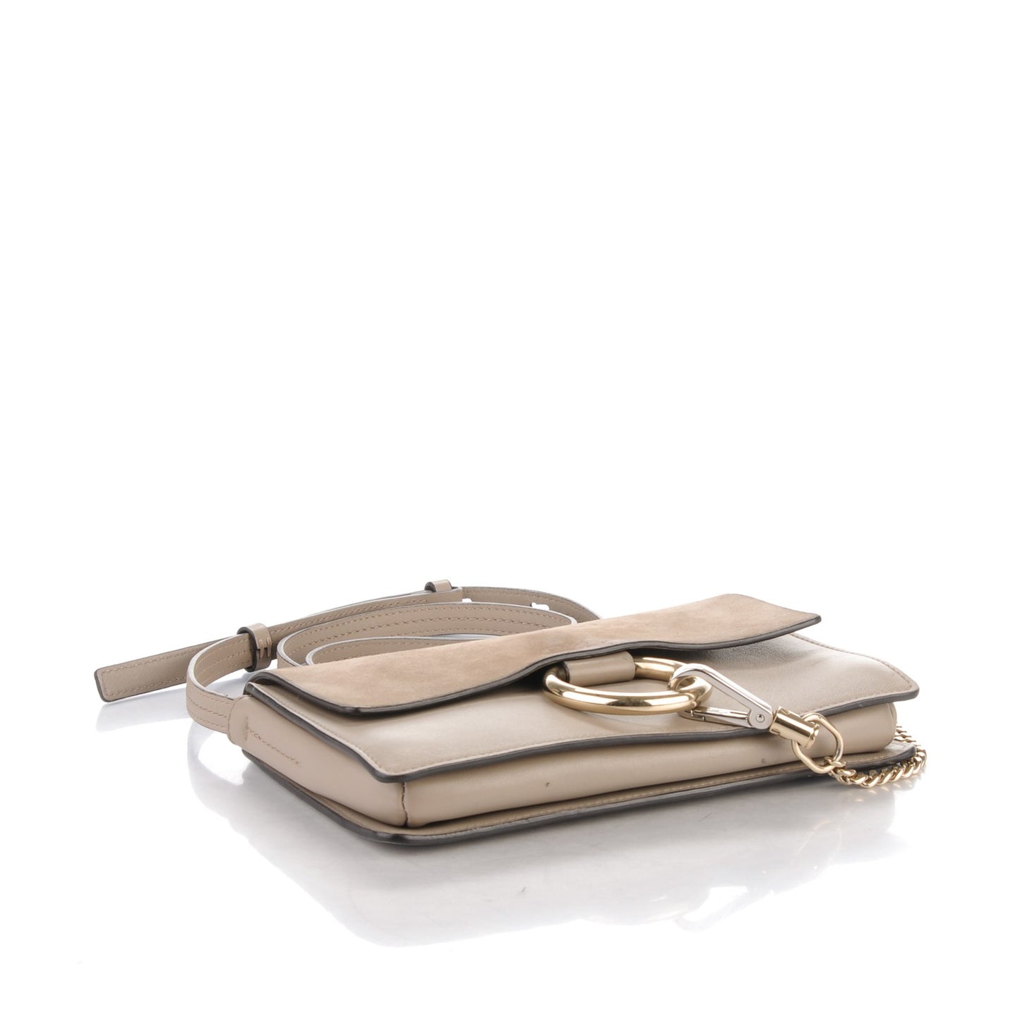 Suede Calfskin Small Faye Shoulder Bag Motty Grey