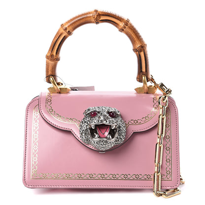 Gucci Calfskin Bamboo Crystal Mini Thiara Top Handle Bag Carmine Rose Gold 1 of 10