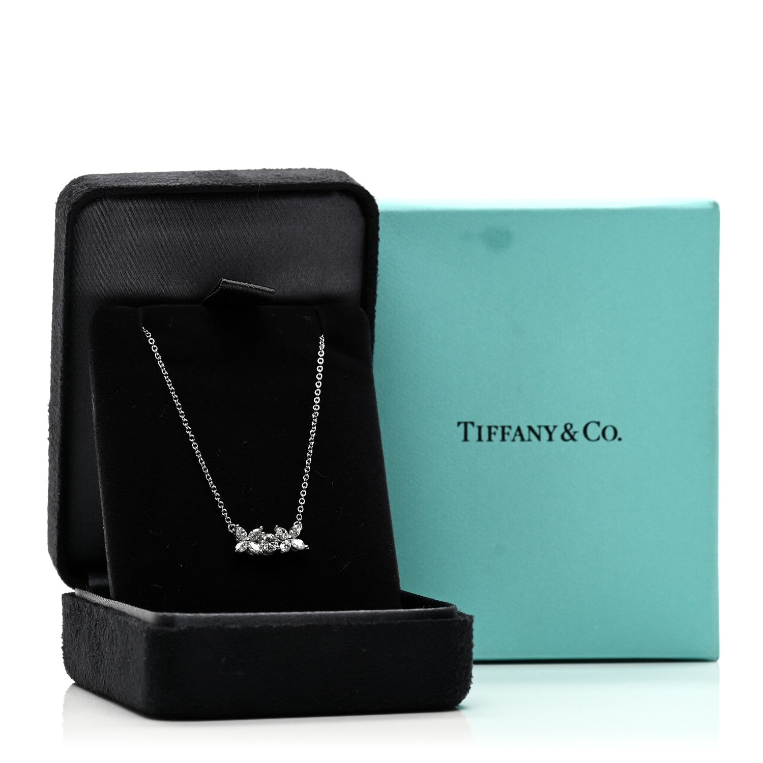 Tiffany Platinum Diamond Victoria Two Flower Pendant Necklace