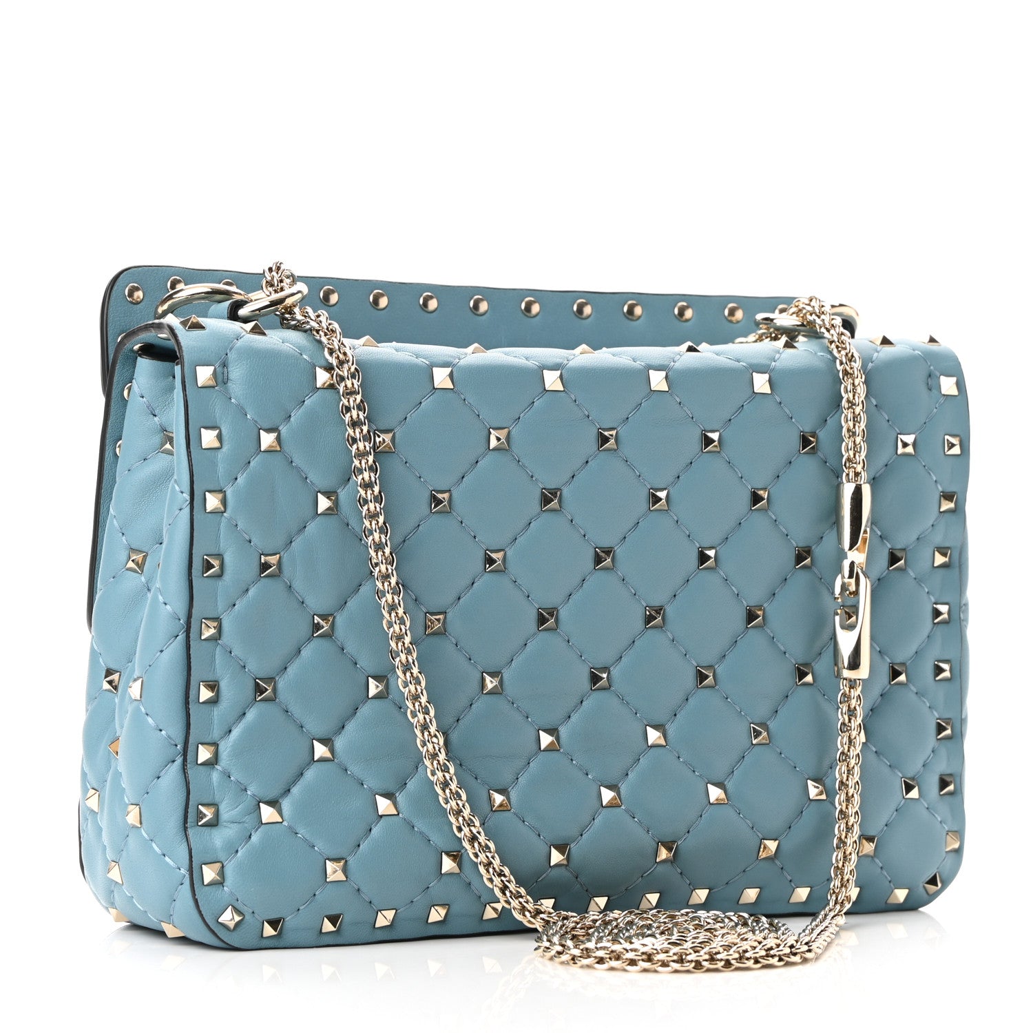 Valentino Garavani Nappa Medium Rockstud Spike Shoulder Bag Blue 3 of 9