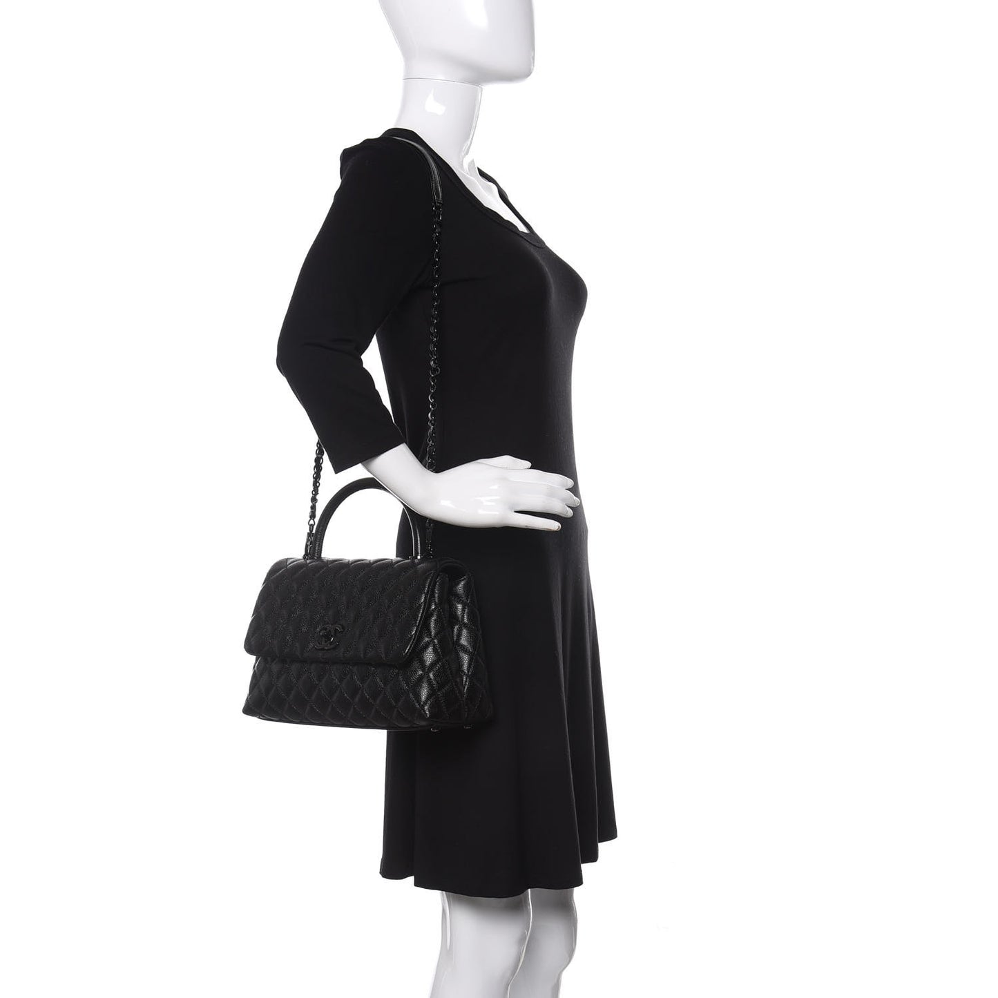 Caviar Quilted Small Coco Handle Flap So Black
