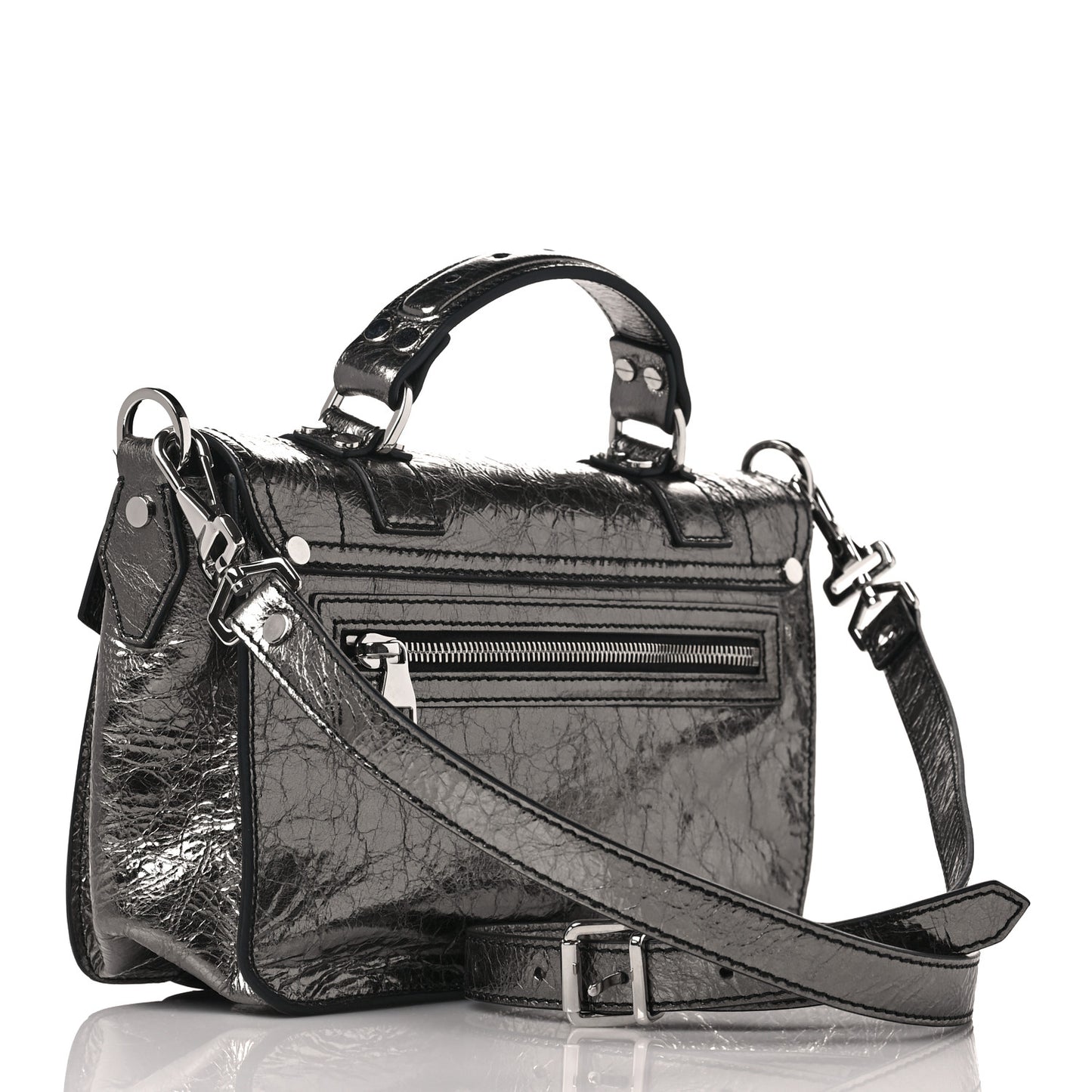Metallic Lambskin Tiny PS1 Satchel Silver