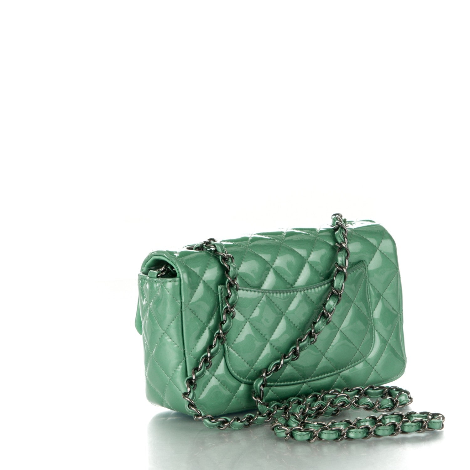 Chanel Patent Calfskin Quilted Mini Rectangular Flap Green 3 of 8