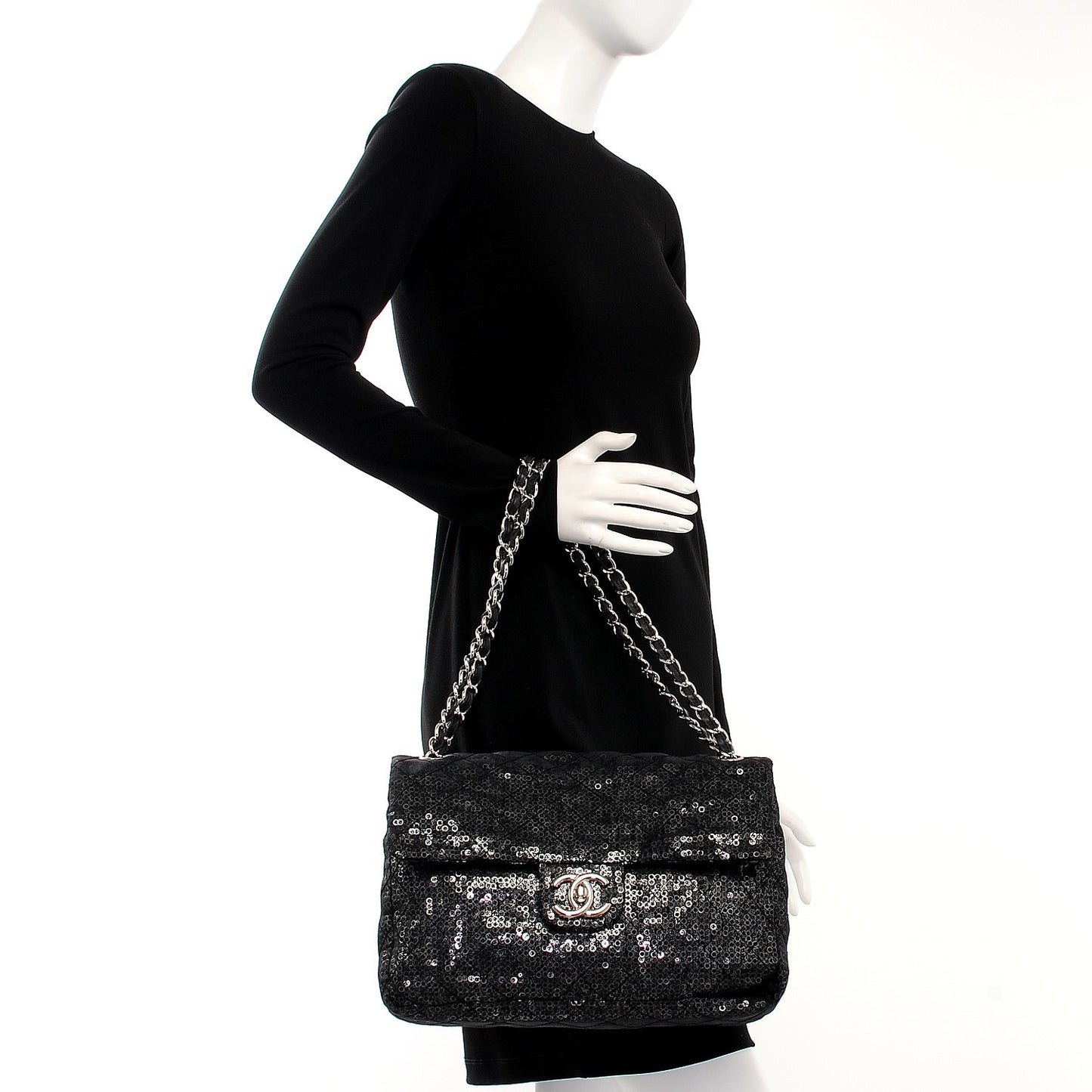 Hidden Sequin Maxi Flap Black