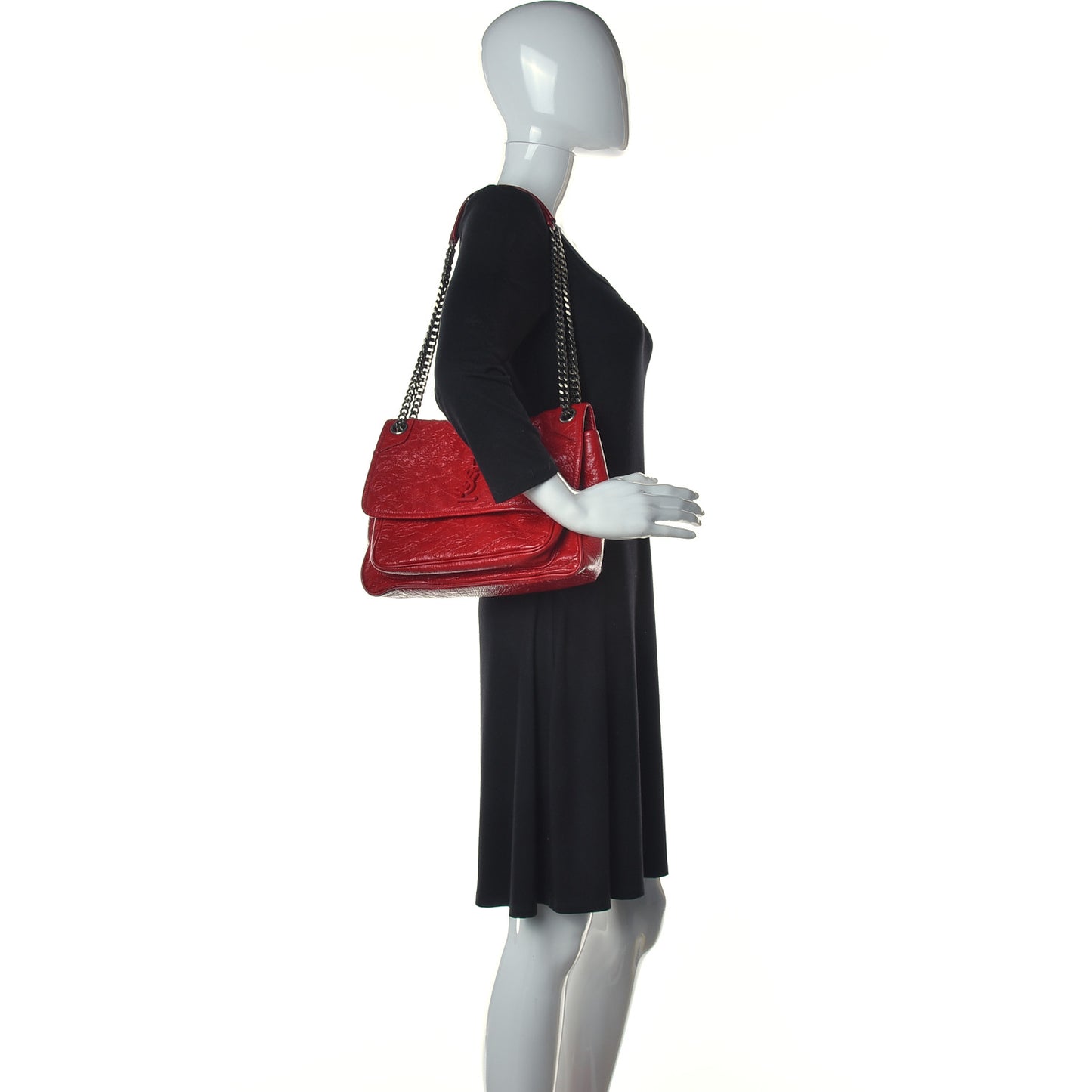 Crinkled Calfskin Matelasse Monogram Baby Niki Chain Satchel Rouge Eros