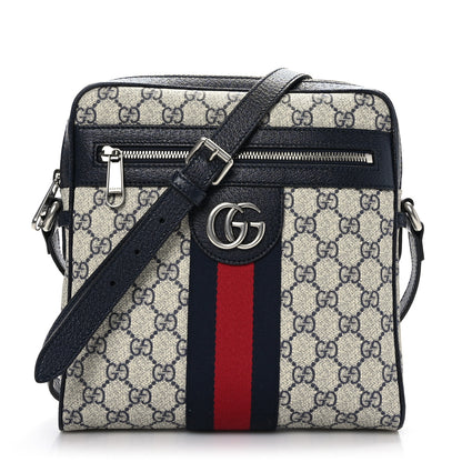 Gucci GG Supreme Monogram Textured Dollar Calfskin Web Small Ophidia Messenger Bag Beige Blue 1 of 10