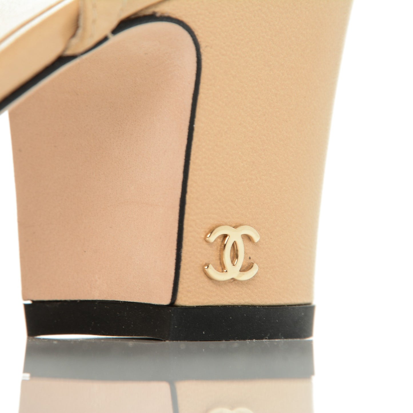 Goatskin Grosgrain Cap Toe CC Slingback Sandals 36.5 Beige Black