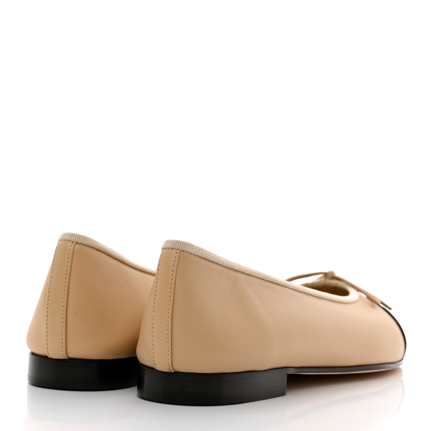 Lambskin Cap Toe Ballerina Flats 38.5 Beige Black