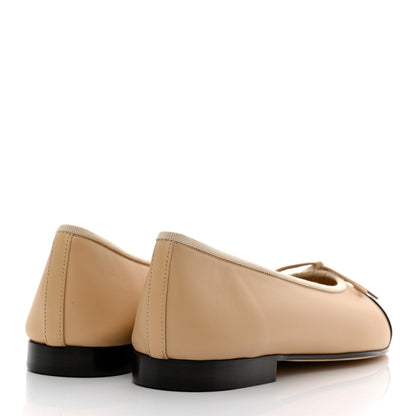 Chanel Lambskin Cap Toe Ballerina Flats 38.5 Beige Black 4 of 9