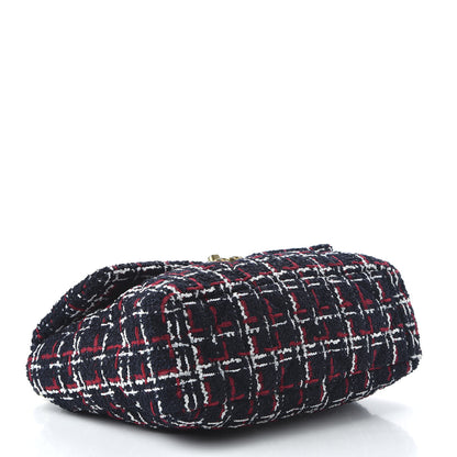 Chanel Tweed Quilted Large 19 Flap Navy Blue White Red 4 of 10