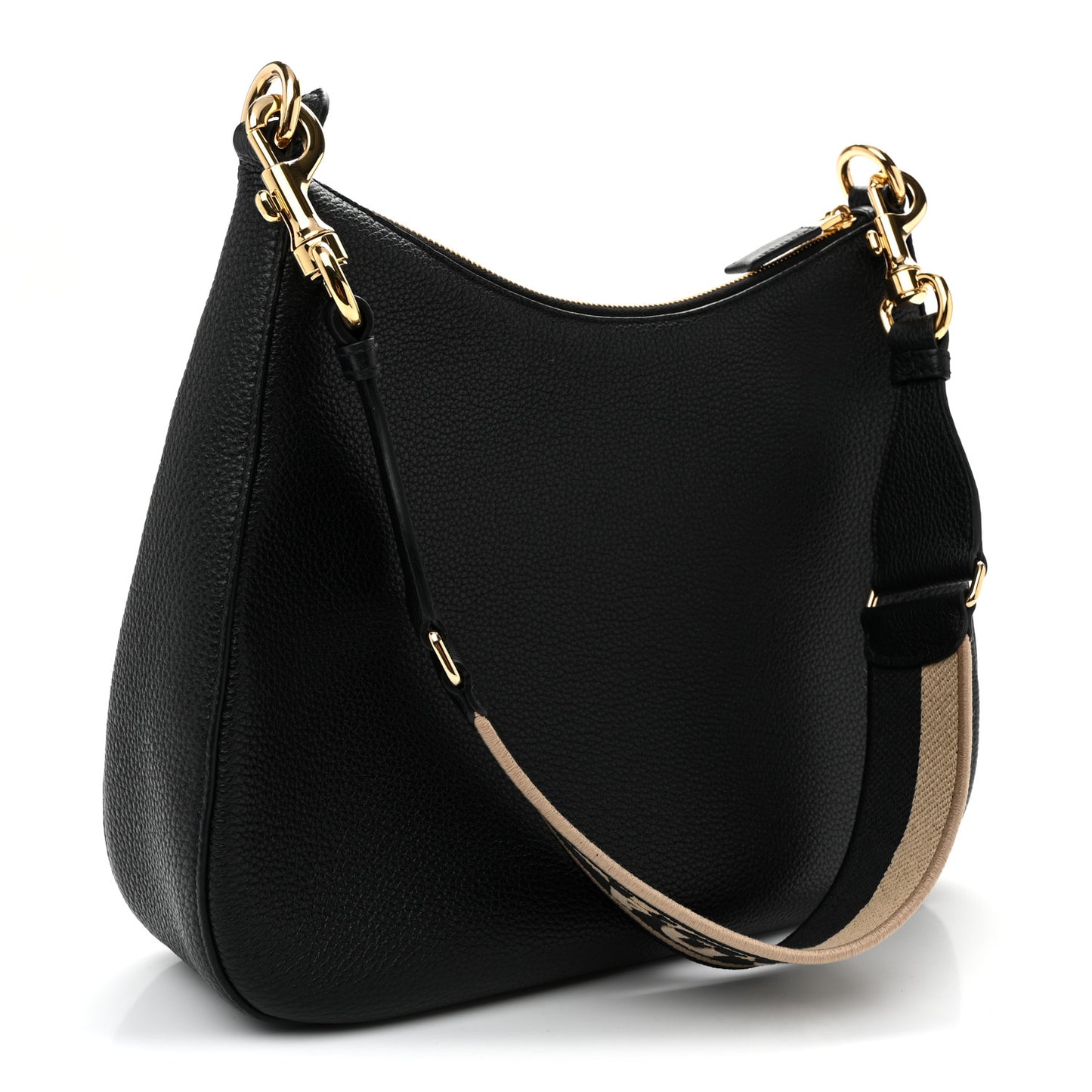 Vitello Daino Soft Large Zippered Messenger Hobo Black