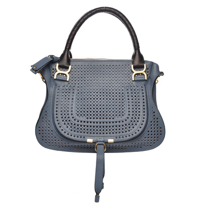 Chloe Calfskin Perforated Medium Marcie Satchel Blue 1 of 8