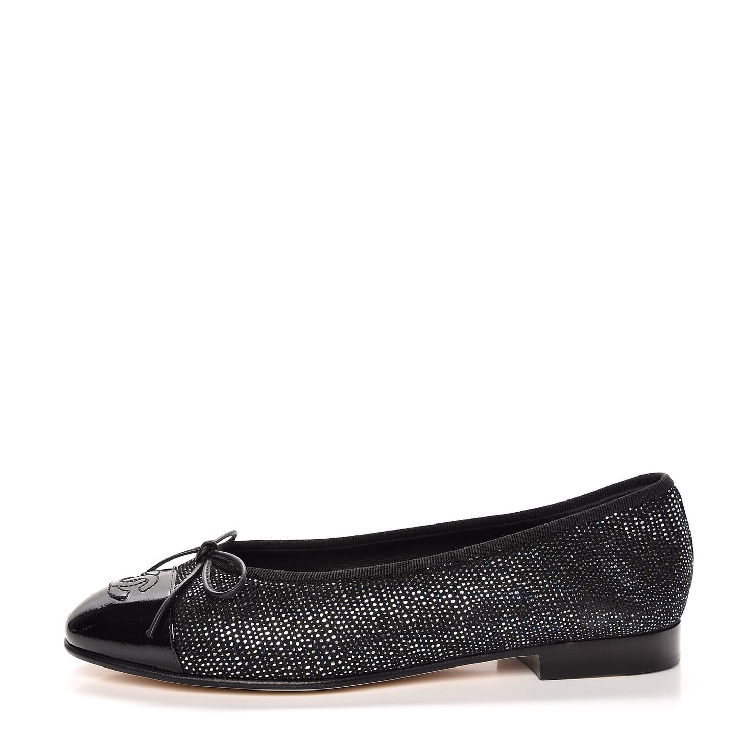 Fantasy Goatskin Patent Calfskin CC Cap Toe Ballerina Flats 36.5 Black Blue