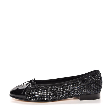 Chanel Fantasy Goatskin Patent Calfskin CC Cap Toe Ballerina Flats 36.5 Black Blue 1 of 9