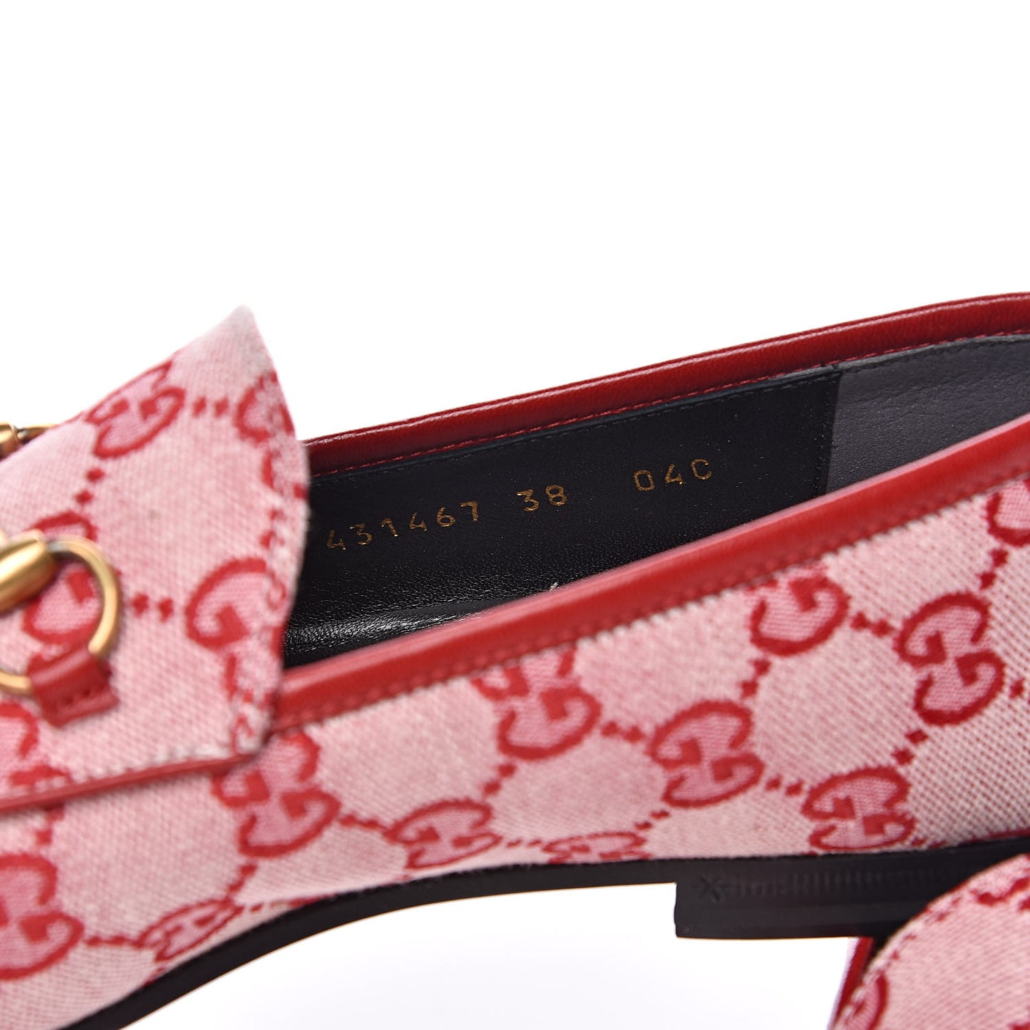 Canvas GG Monogram Horsebit Womens Jordaan Loafers 38 Gardenia Hibiscus Red