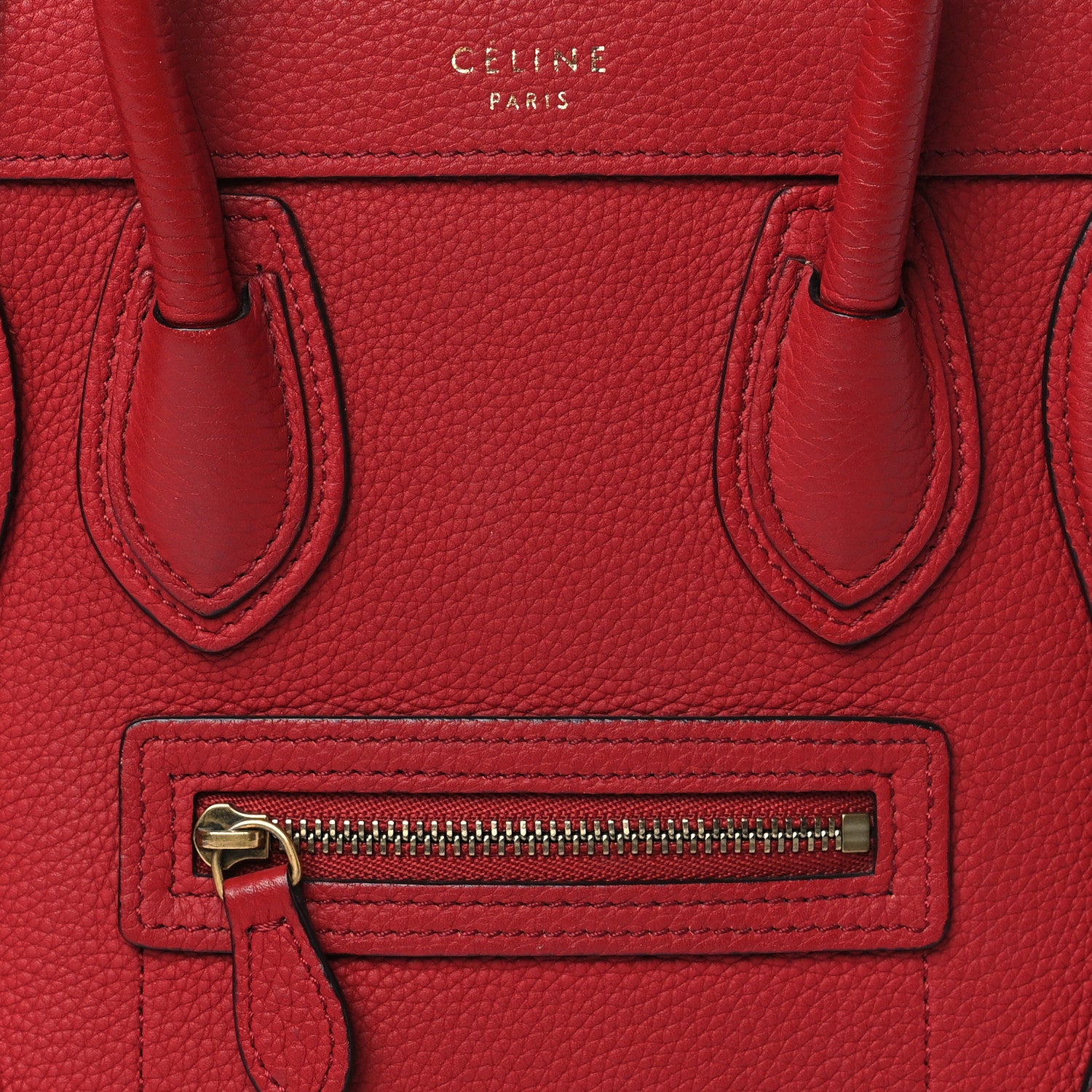 Celine Drummed Calfskin Nano Luggage Red 7 of 10