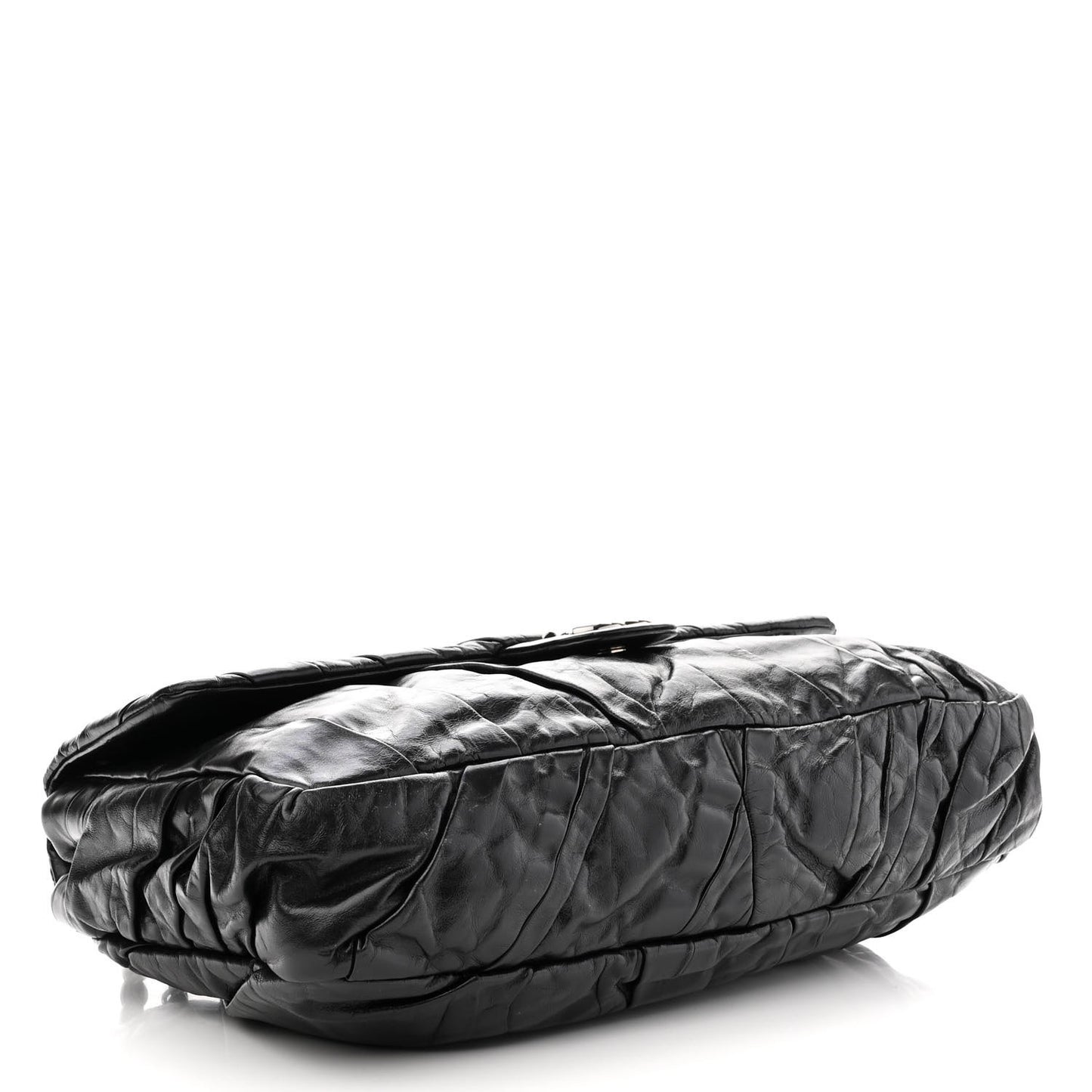 Glazed Calfskin Twisted Maxi Flap Black